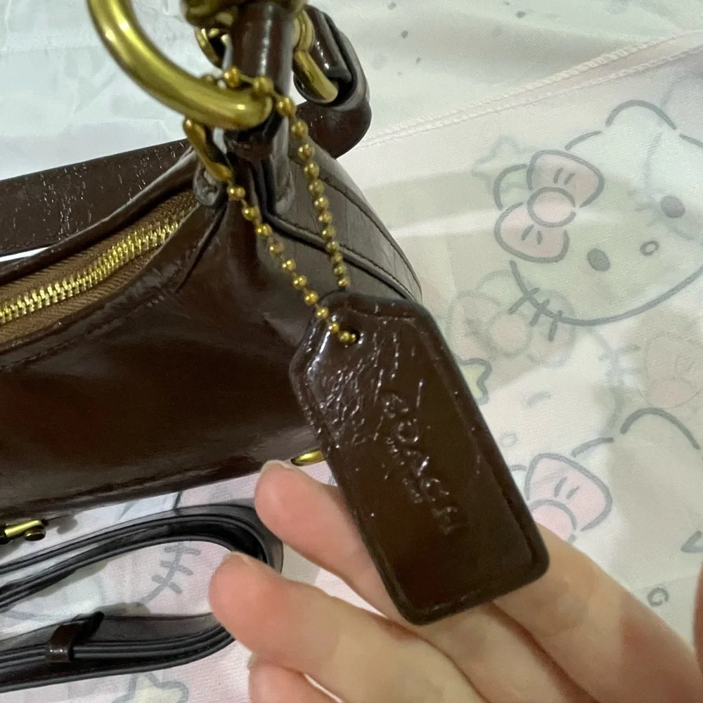 Coach Dark Brown Leather Shoulder Bag with Gold Hardware